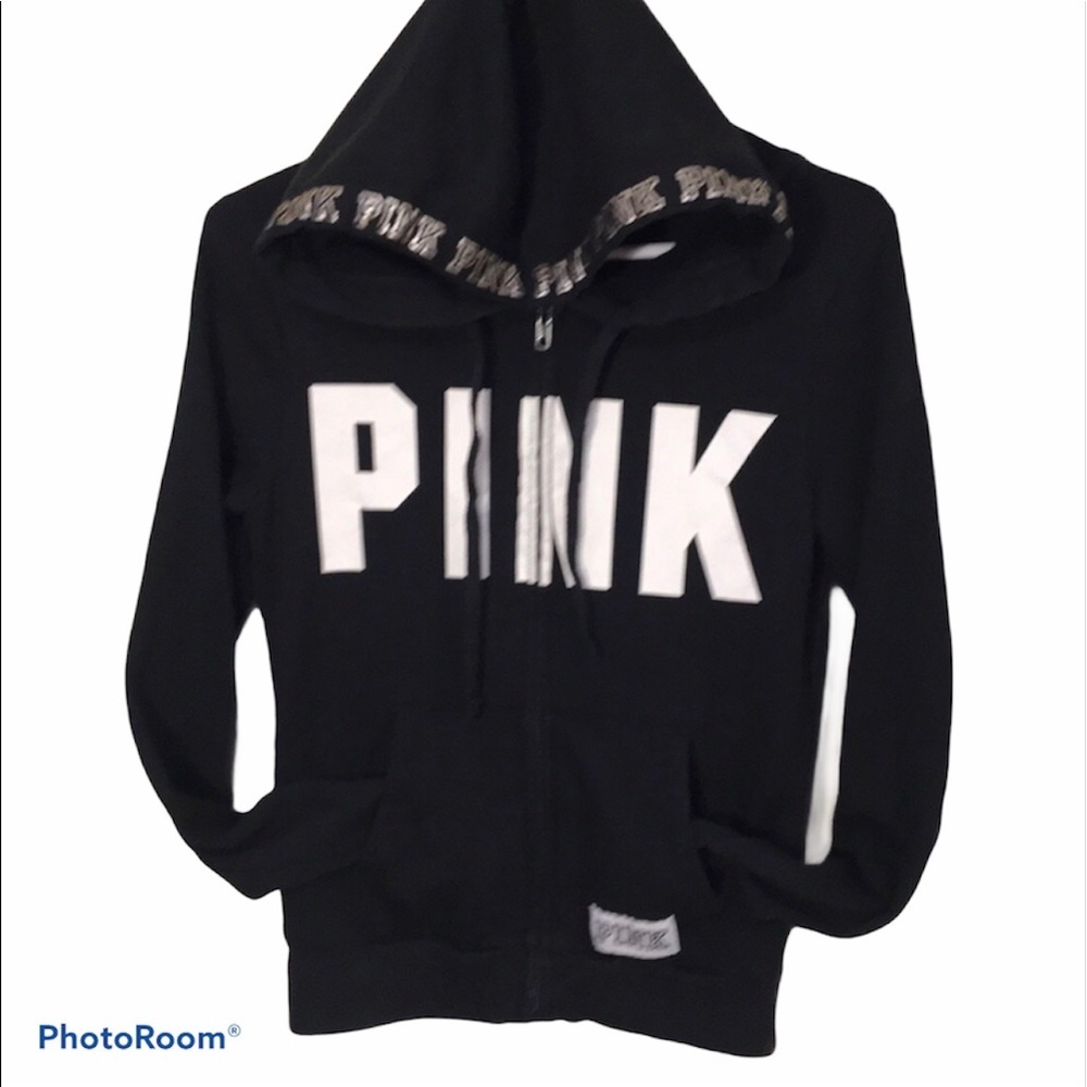 Victoria’s Secret Pink | Black Front Zip Logo Hoodie